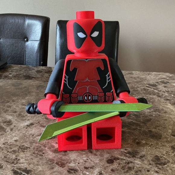 Red and Black, 16” Dead Pool Action Figure with tri colored Swords - Picture 6 of 7